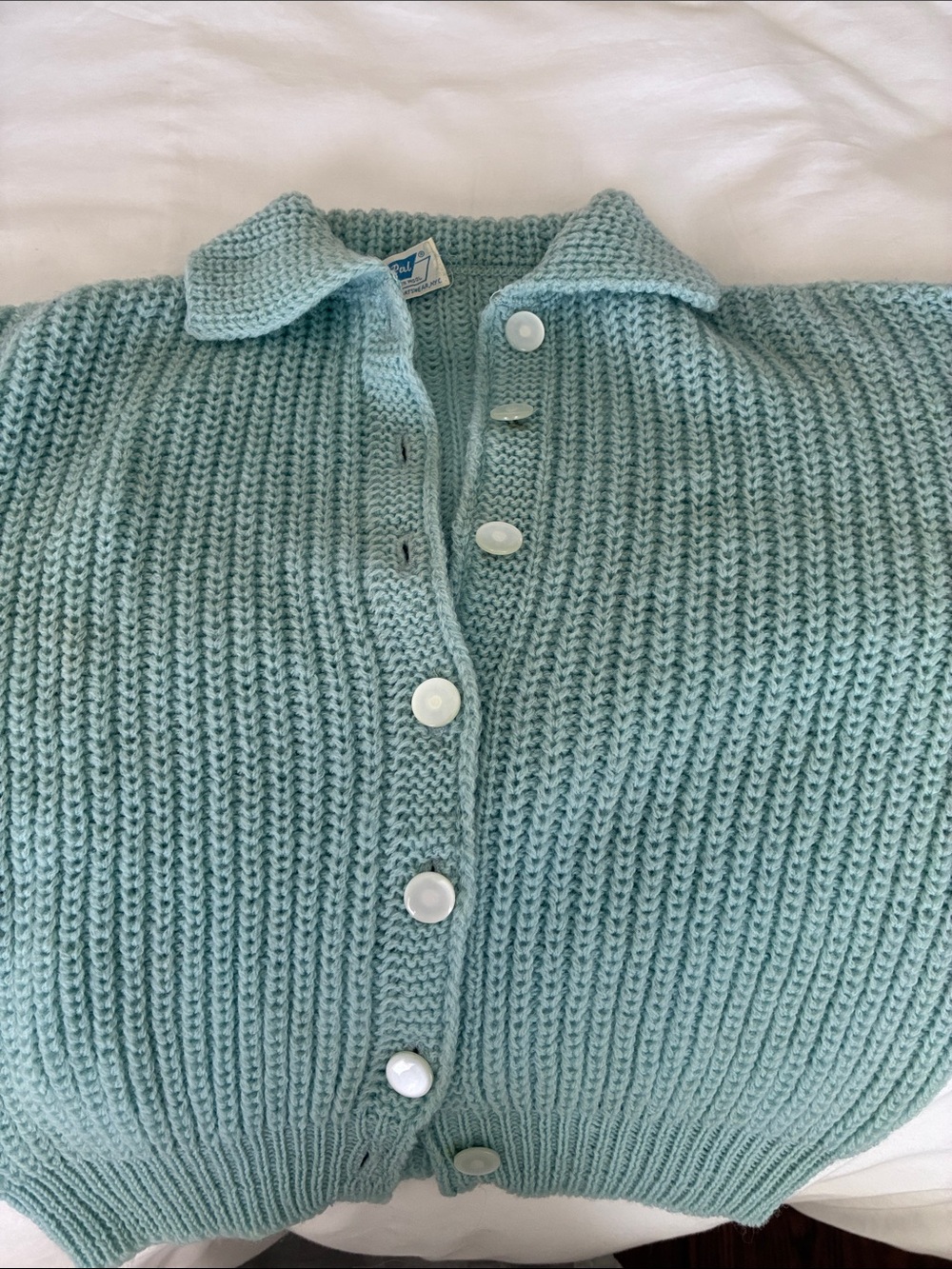 Classic Collared Knit Cardigan Sweater - Light Aqua